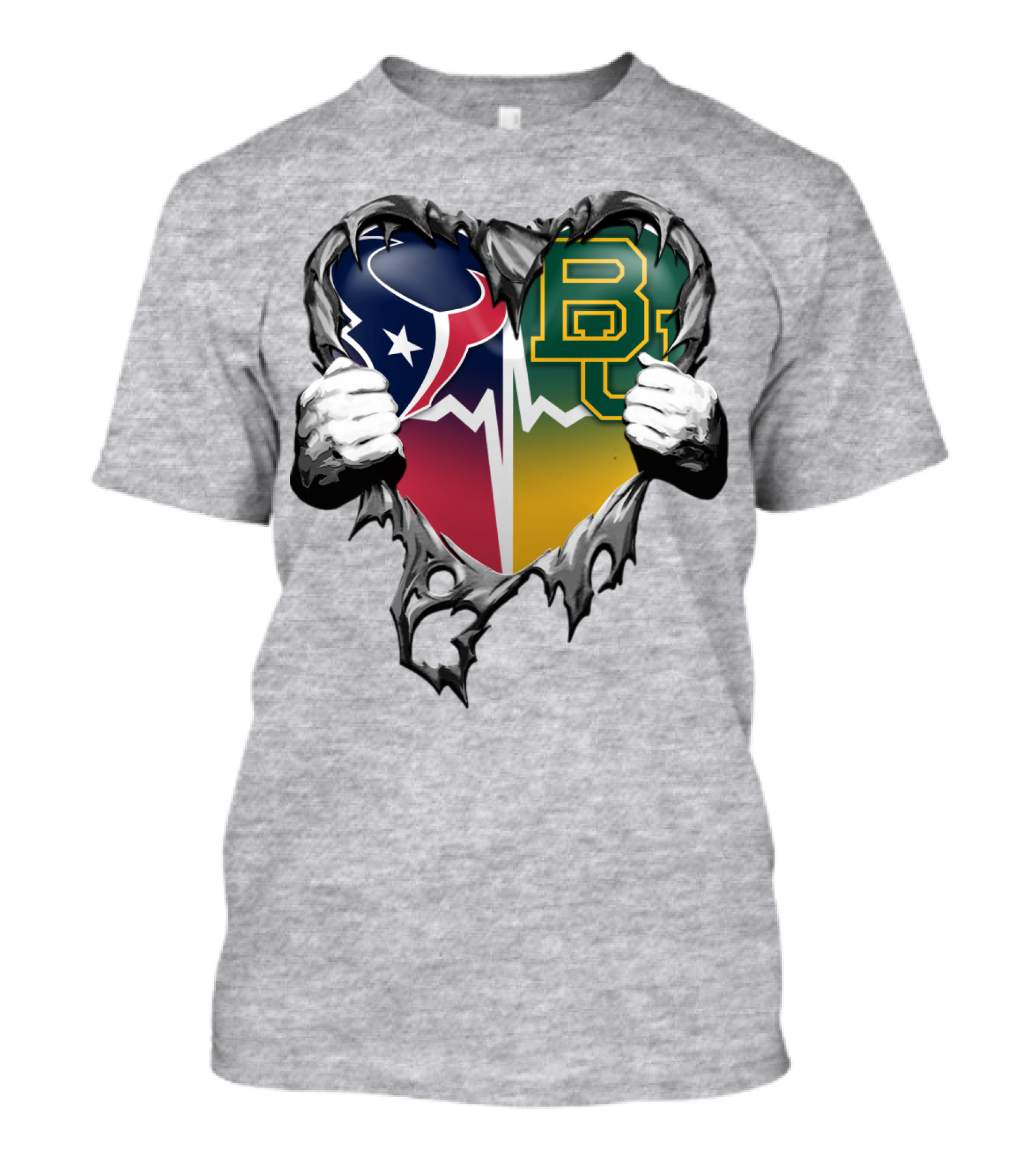 Houston Texans Baylor Bears Heart Rip T-Shirt
