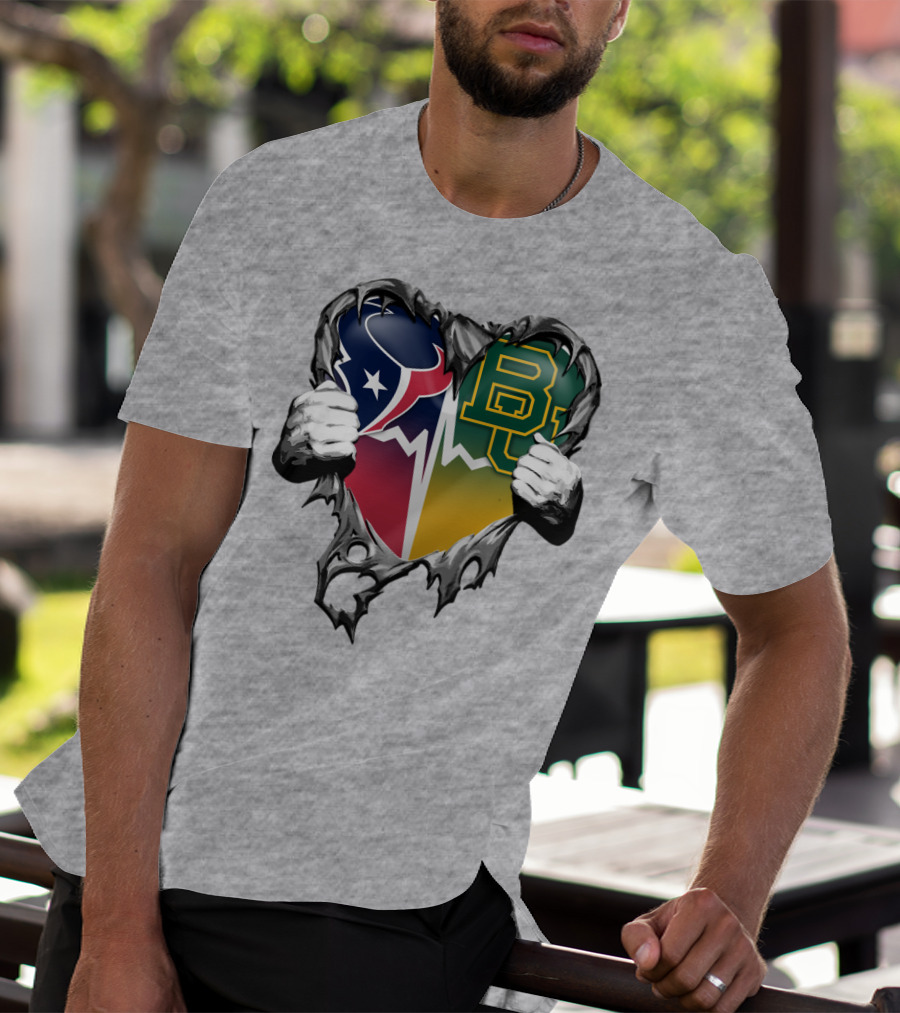 Houston Texans Baylor Bears Heart Rip T-Shirt