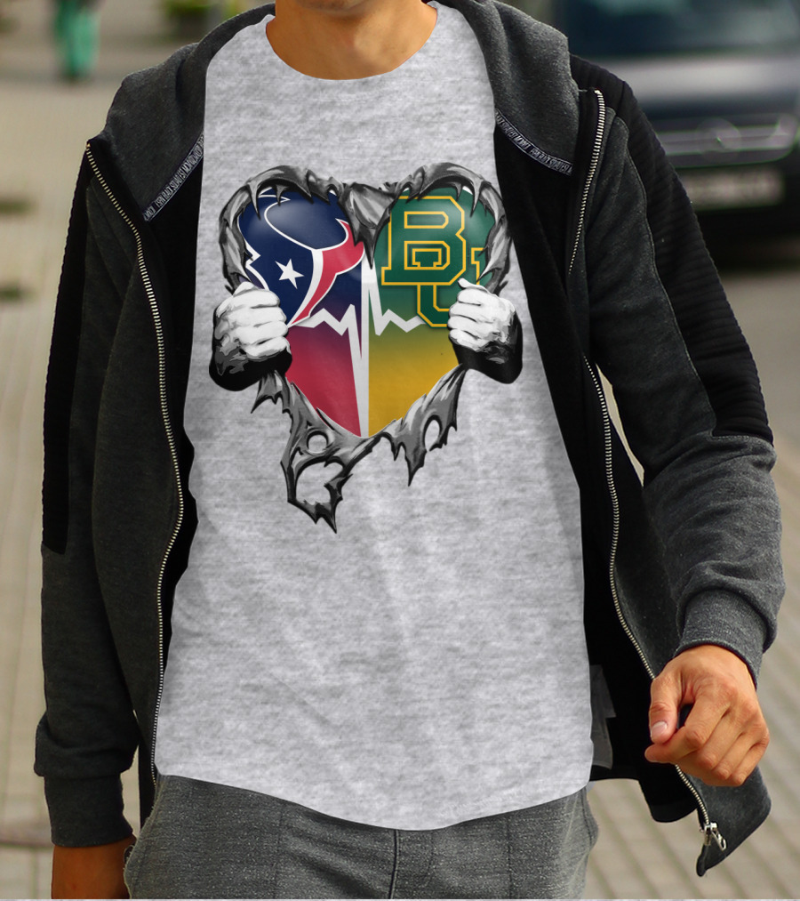 Houston Texans Baylor Bears Heart Rip T-Shirt