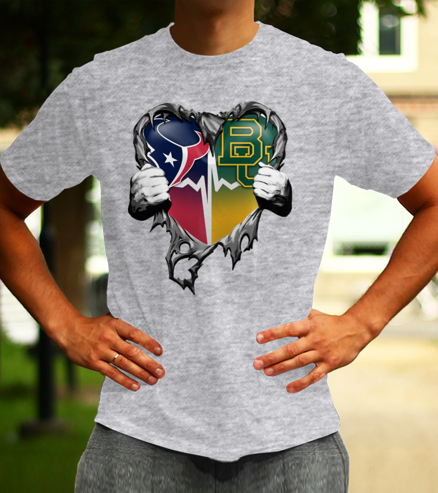 Houston Texans Baylor Bears Heart Rip T-Shirt