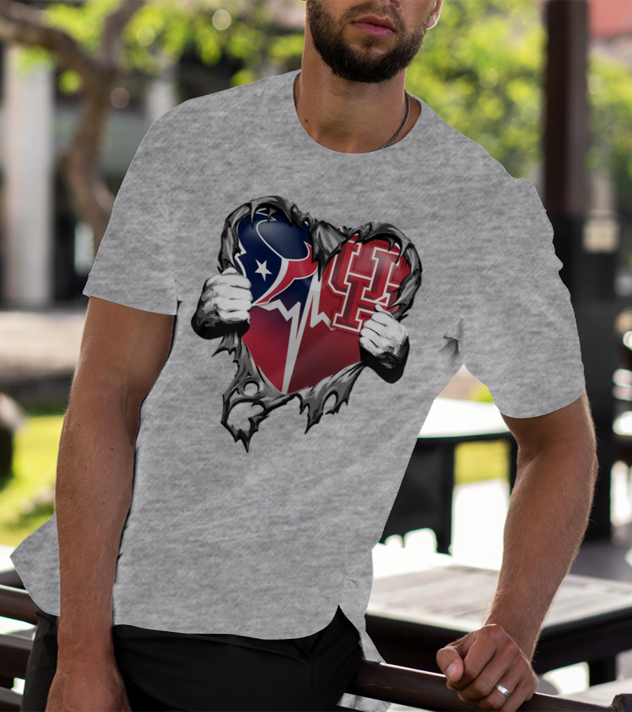 Houston Texans Uh Cougars Heart Teardown T-Shirt