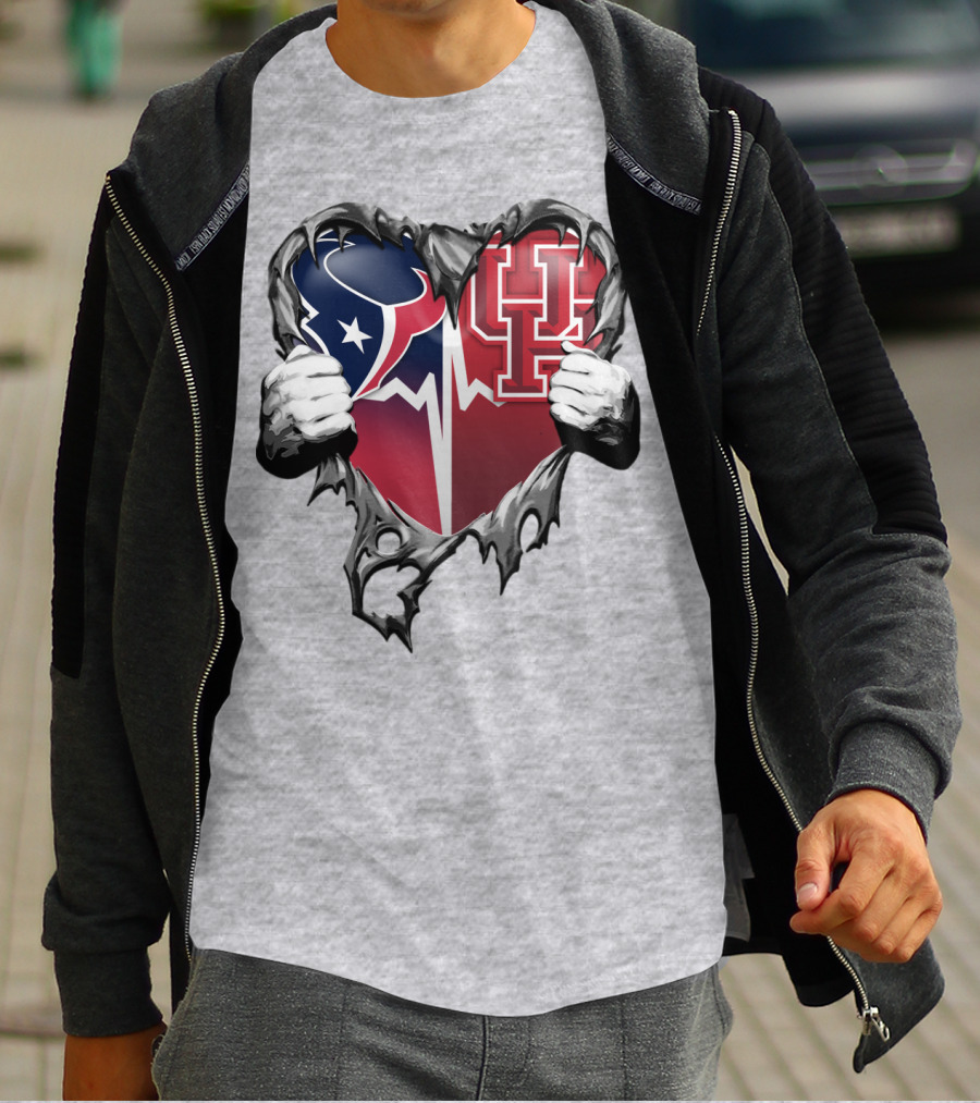 Houston Texans Uh Cougars Heart Teardown T-Shirt
