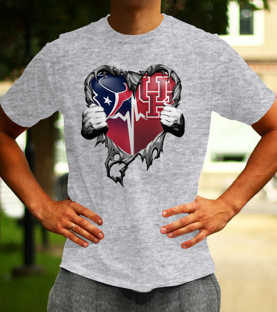 Houston Texans Uh Cougars Heart Teardown T-Shirt