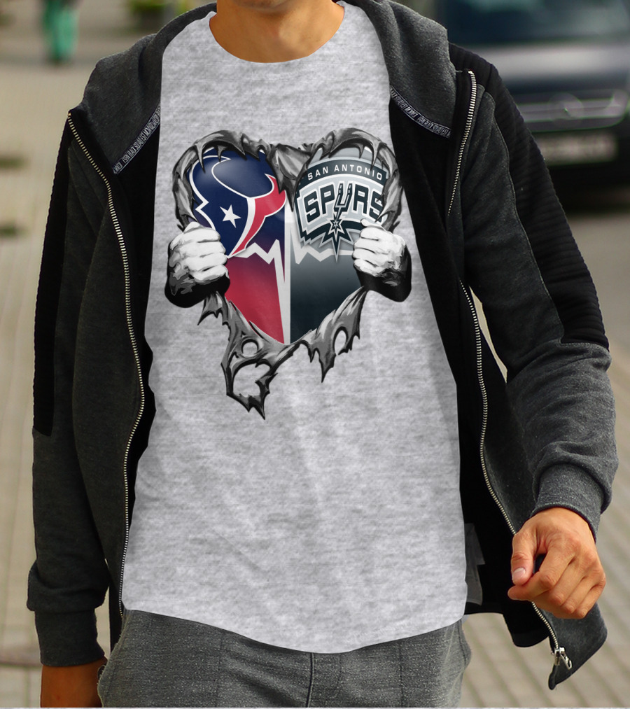 Houston Texans San Antonio Spurs Heart Design Xatt119 T-Shirt