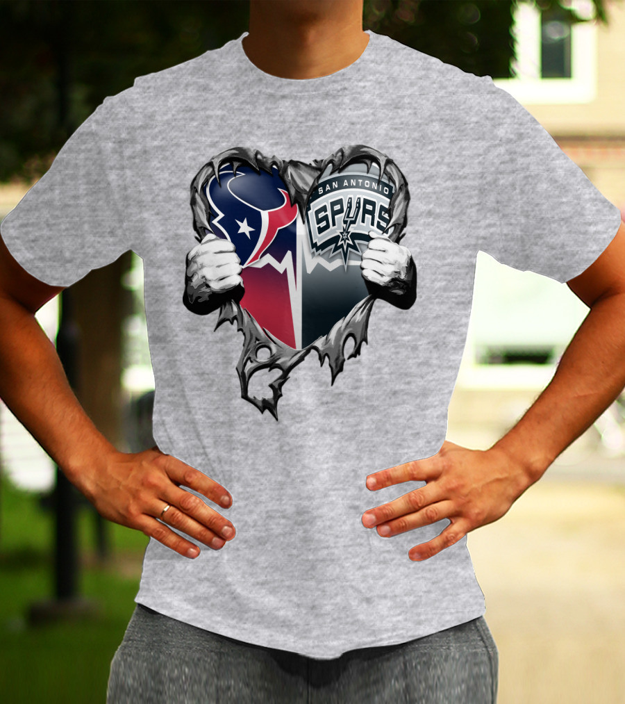 Houston Texans San Antonio Spurs Heart Design Xatt119 T-Shirt