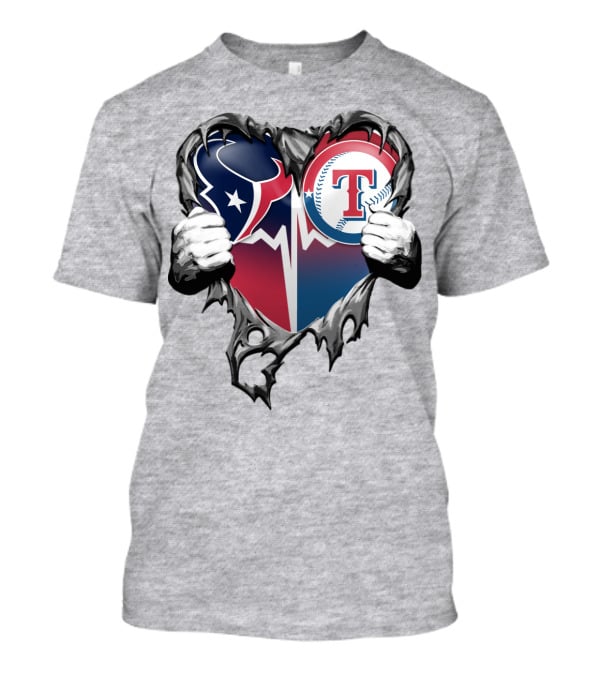 Houston Texans And Texas Rangers Heart T-Shirt