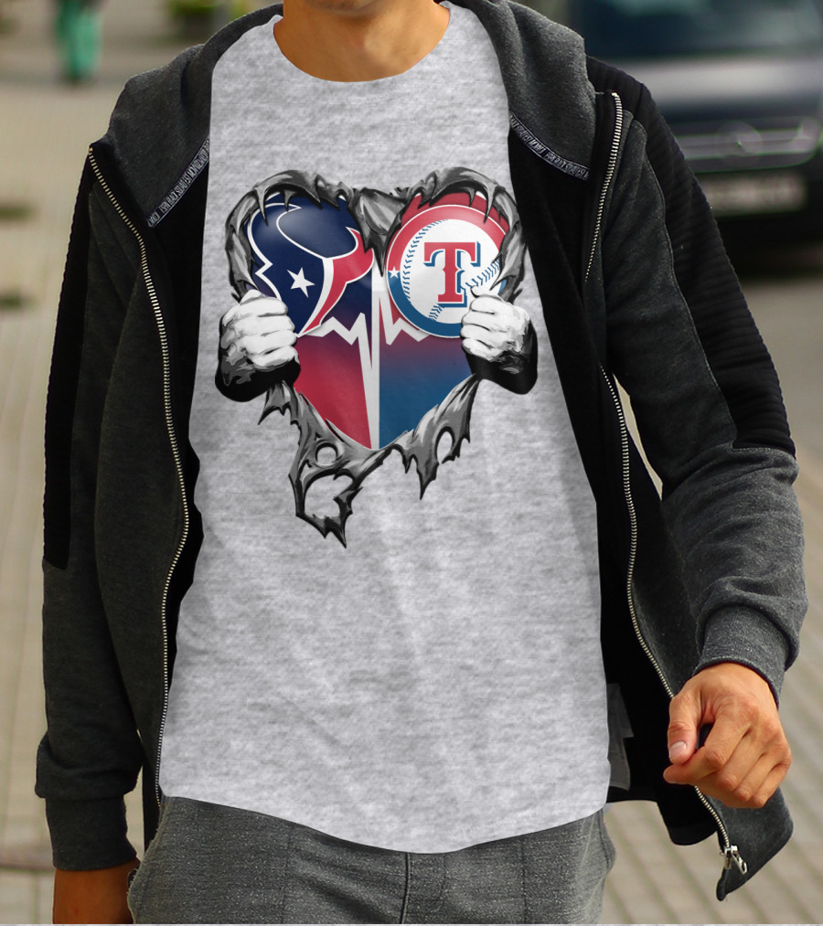 Houston Texans And Texas Rangers Heart T-Shirt