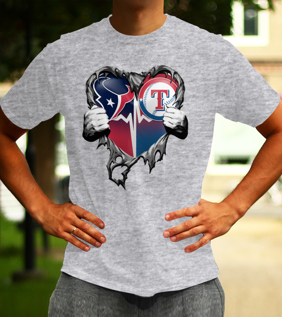 Houston Texans And Texas Rangers Heart T-Shirt