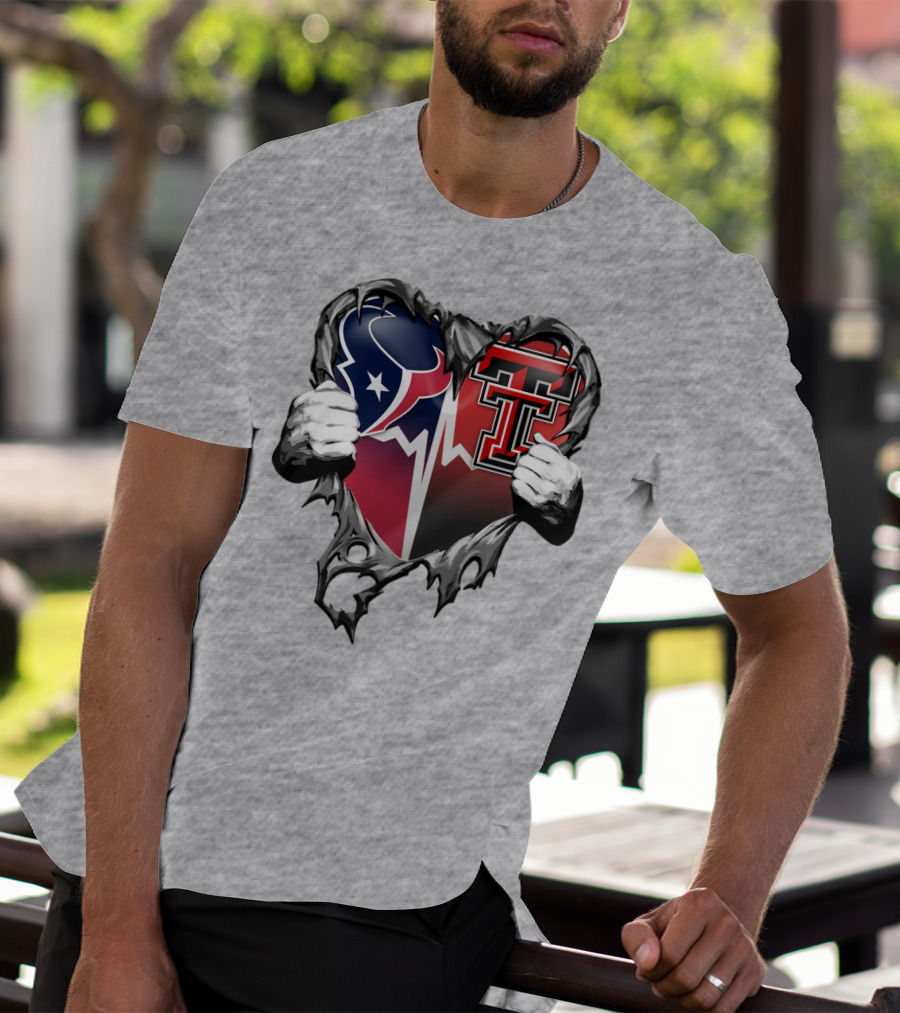 Houston Texans Texas Tech Heart Logo Peeling T-Shirt