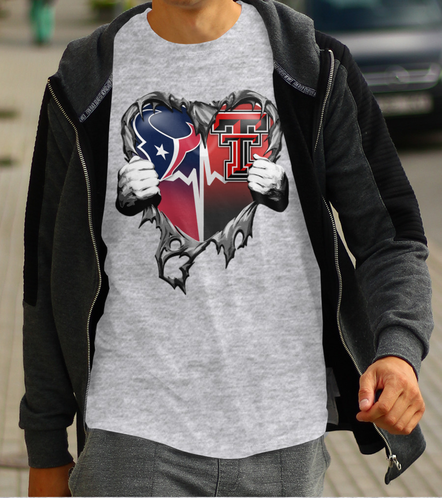Houston Texans Texas Tech Heart Logo Peeling T-Shirt