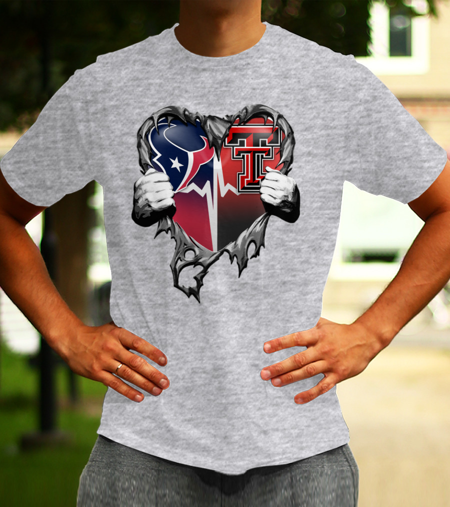 Houston Texans Texas Tech Heart Logo Peeling T-Shirt