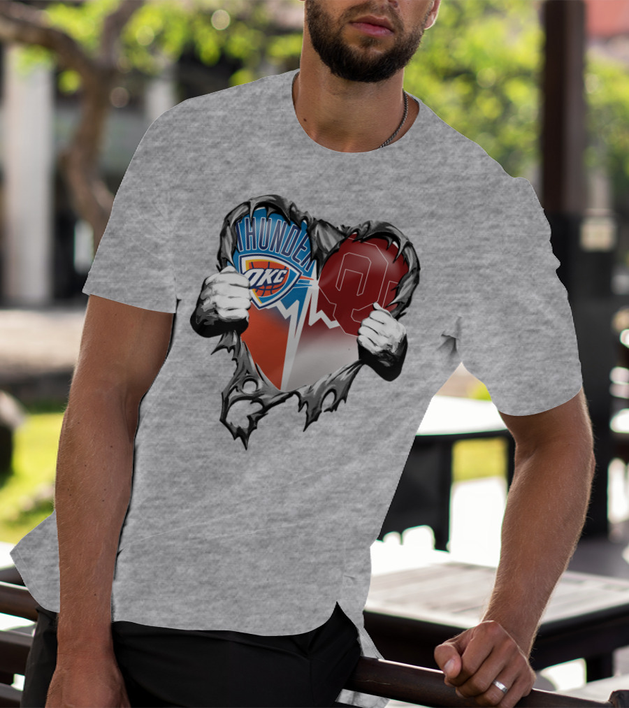 Oklahoma City Thunder Ou Sooners Torn Heart T-Shirt