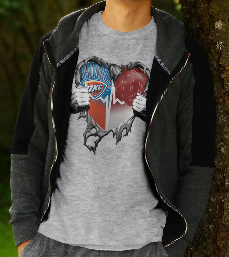 Oklahoma City Thunder Ou Sooners Torn Heart T-Shirt
