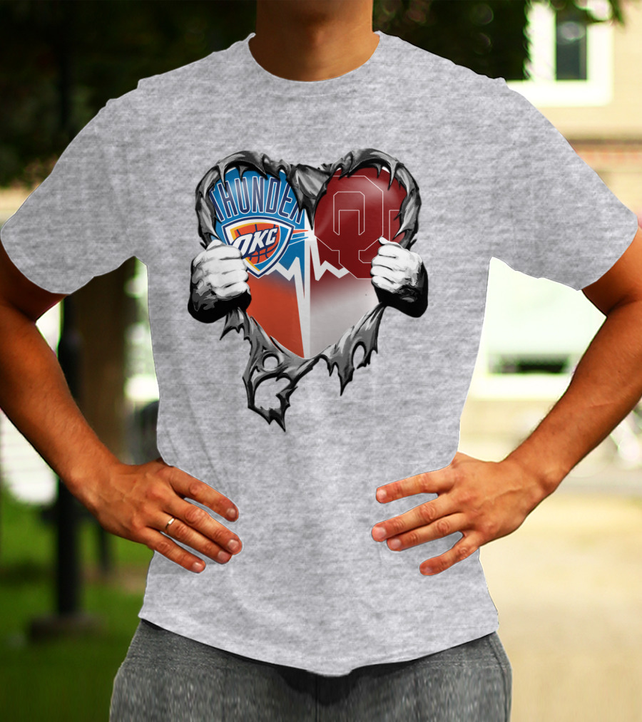 Oklahoma City Thunder Ou Sooners Torn Heart T-Shirt