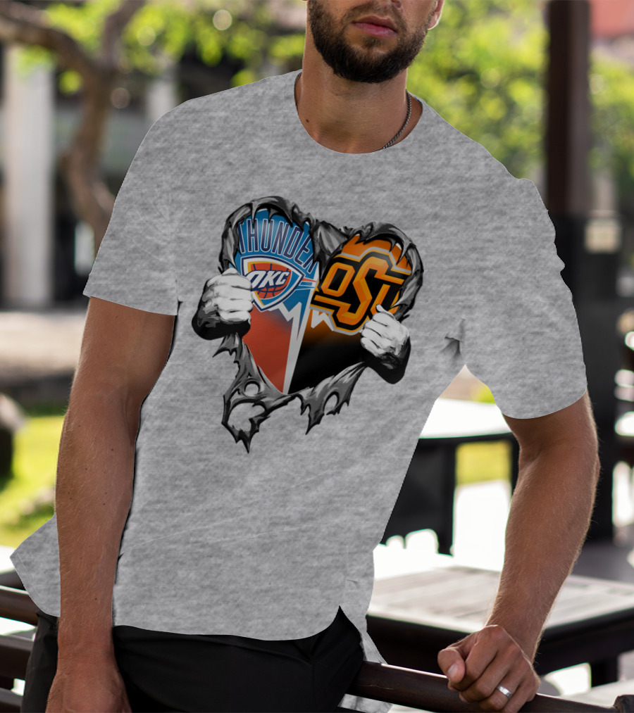 Okc Thunder Osu Cowboys Heart T-Shirt