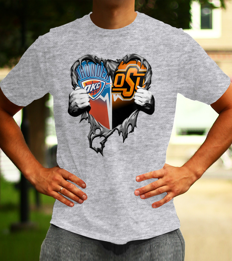 Okc Thunder Osu Cowboys Heart T-Shirt