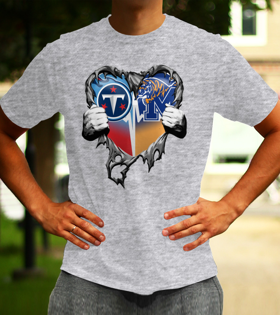 Tennessee Titans And Memphis Tigers Heart Design Xatt129 T-Shirt