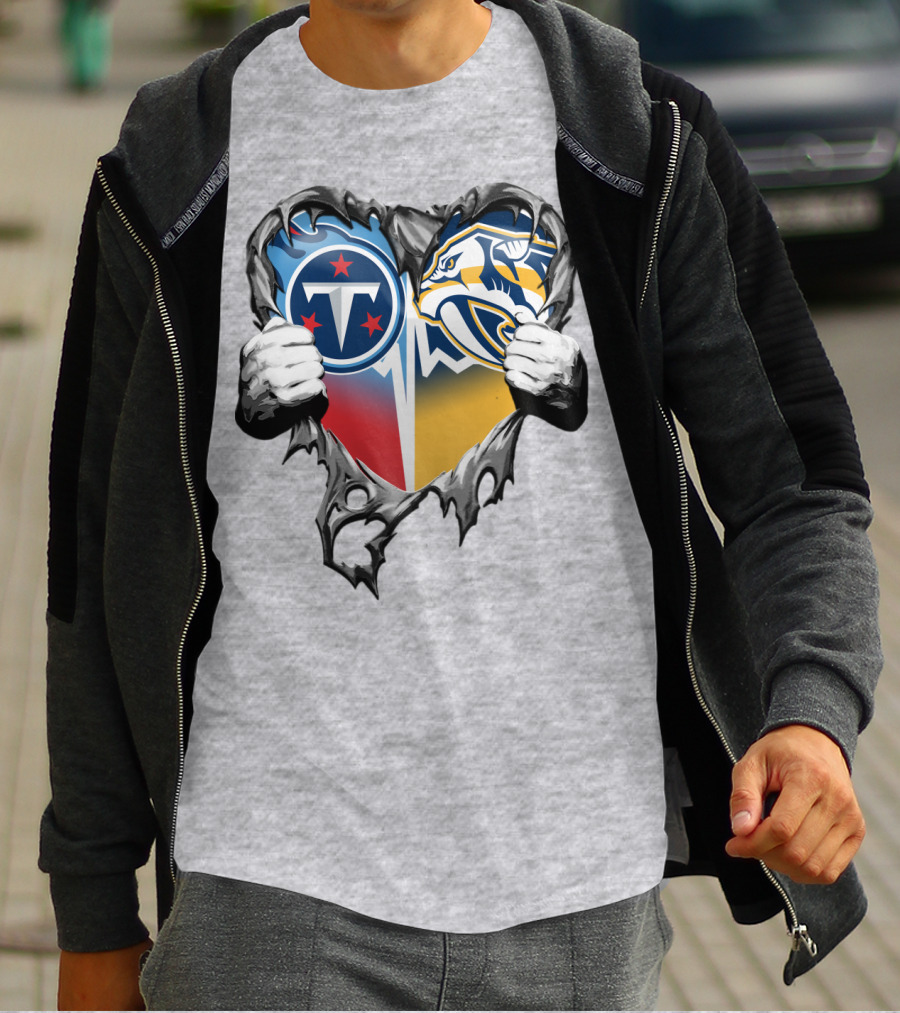 Tennessee Titans And Nashville Predators Heart T-Shirt