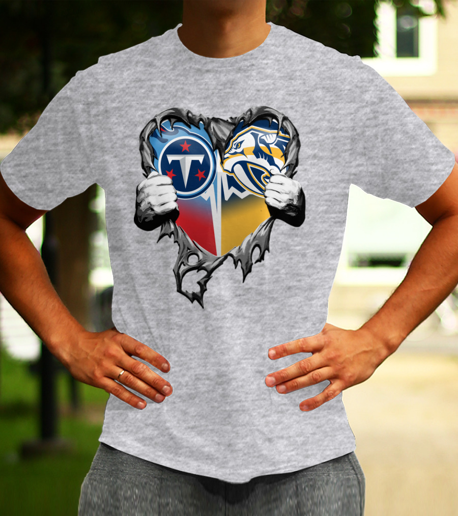 Tennessee Titans And Nashville Predators Heart T-Shirt