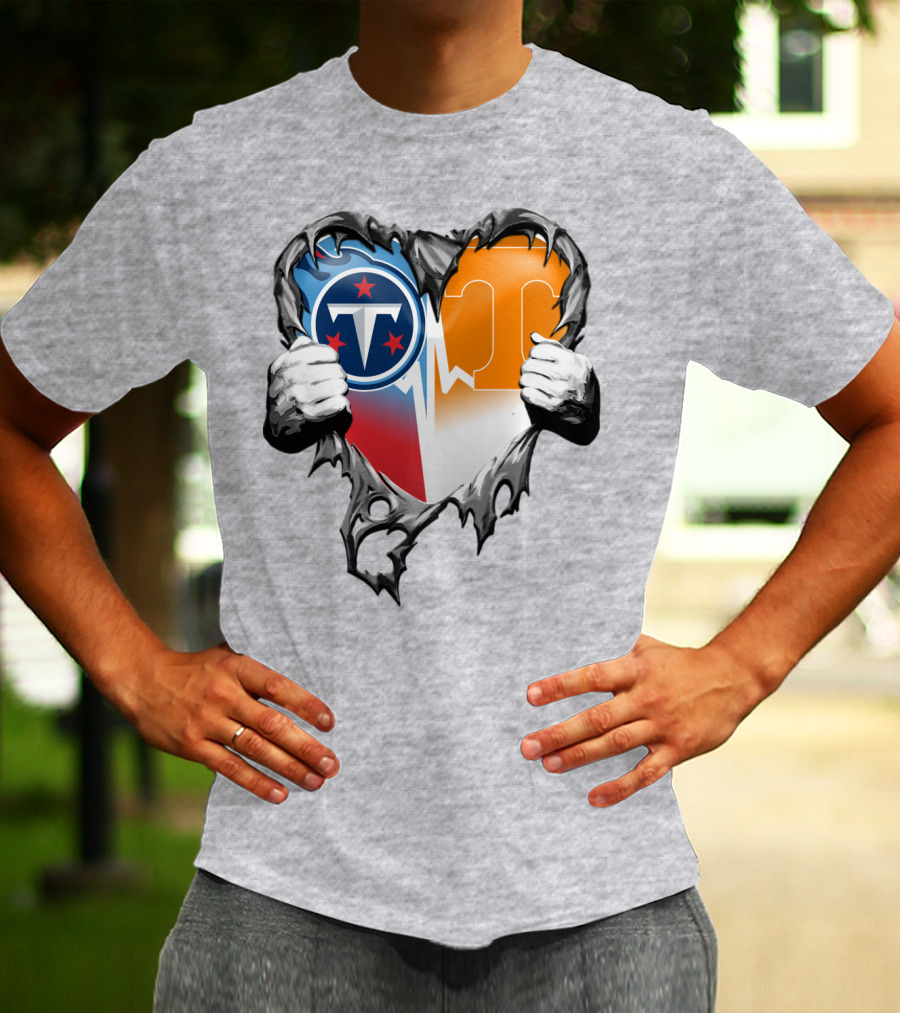 Tennessee Titans And Volunteers Heart T-Shirt