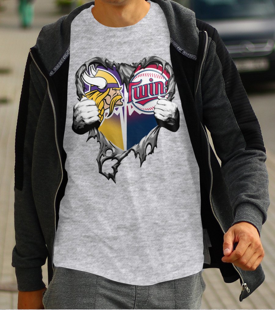 Vikings Twins Heart Logo Fusion T-Shirt