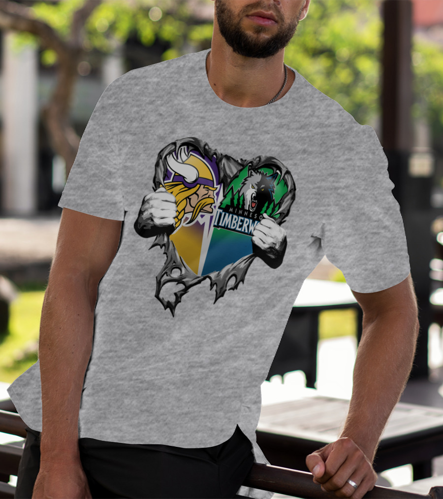 Minnesota Vikings Minnesota Timberwolves Heart Logo Mashup T-Shirt