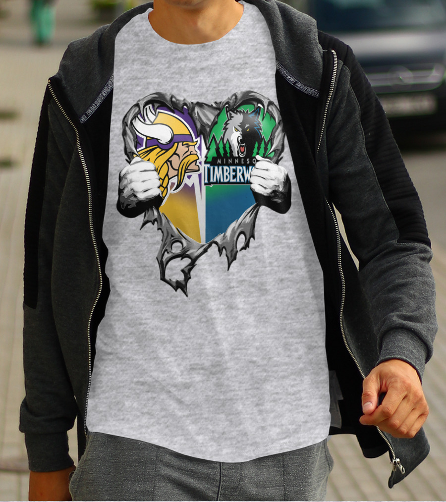 Minnesota Vikings Minnesota Timberwolves Heart Logo Mashup T-Shirt