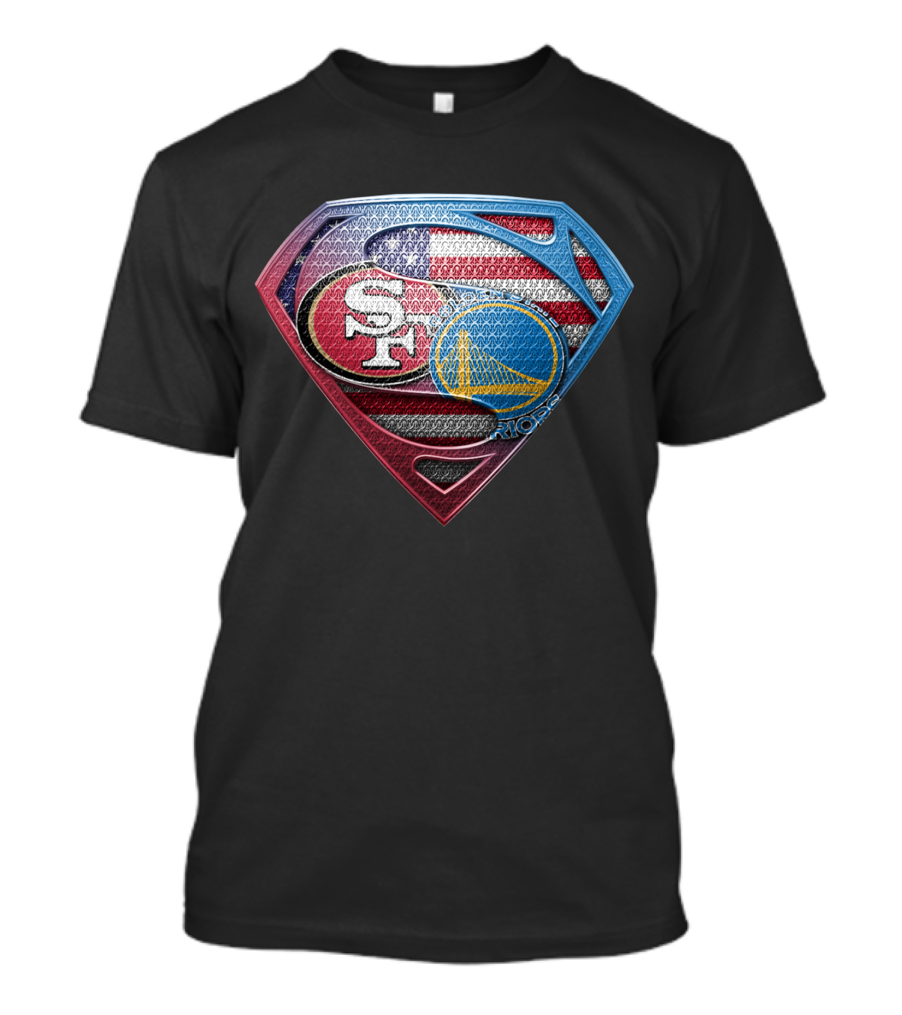 San Francisco 49ers And Golden State Warriors Super Shield American Flag T-Shirt