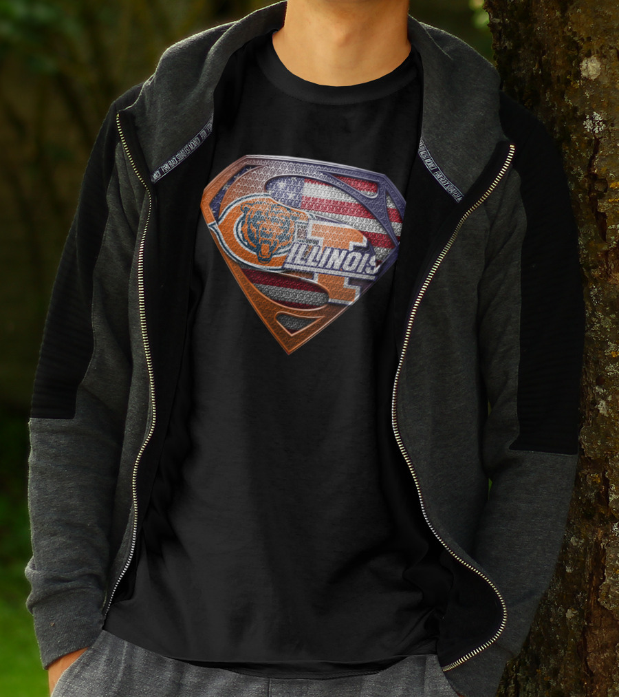 Illinois Bears American Flag Superman T-Shirt