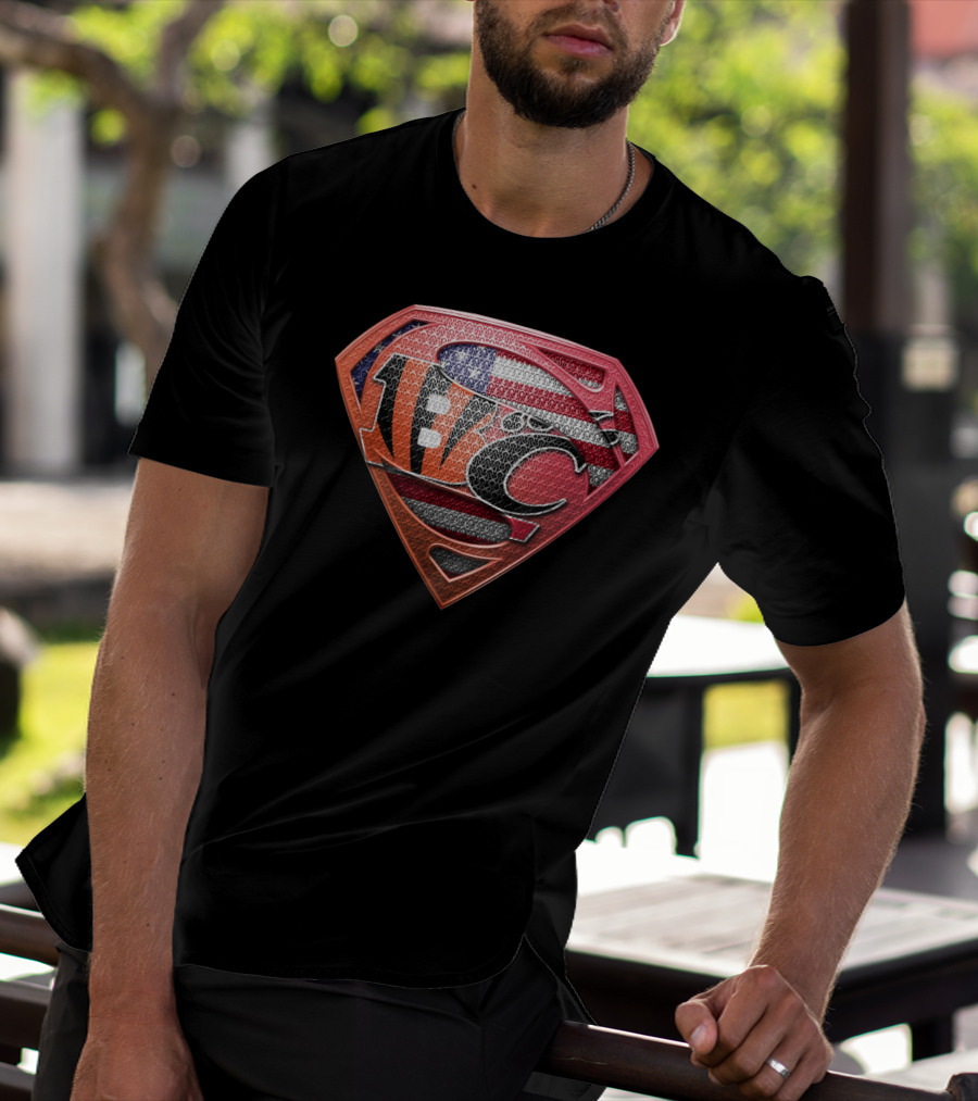 Nfl Afc Superman Shield With American Flag And Superhero T-Shirt