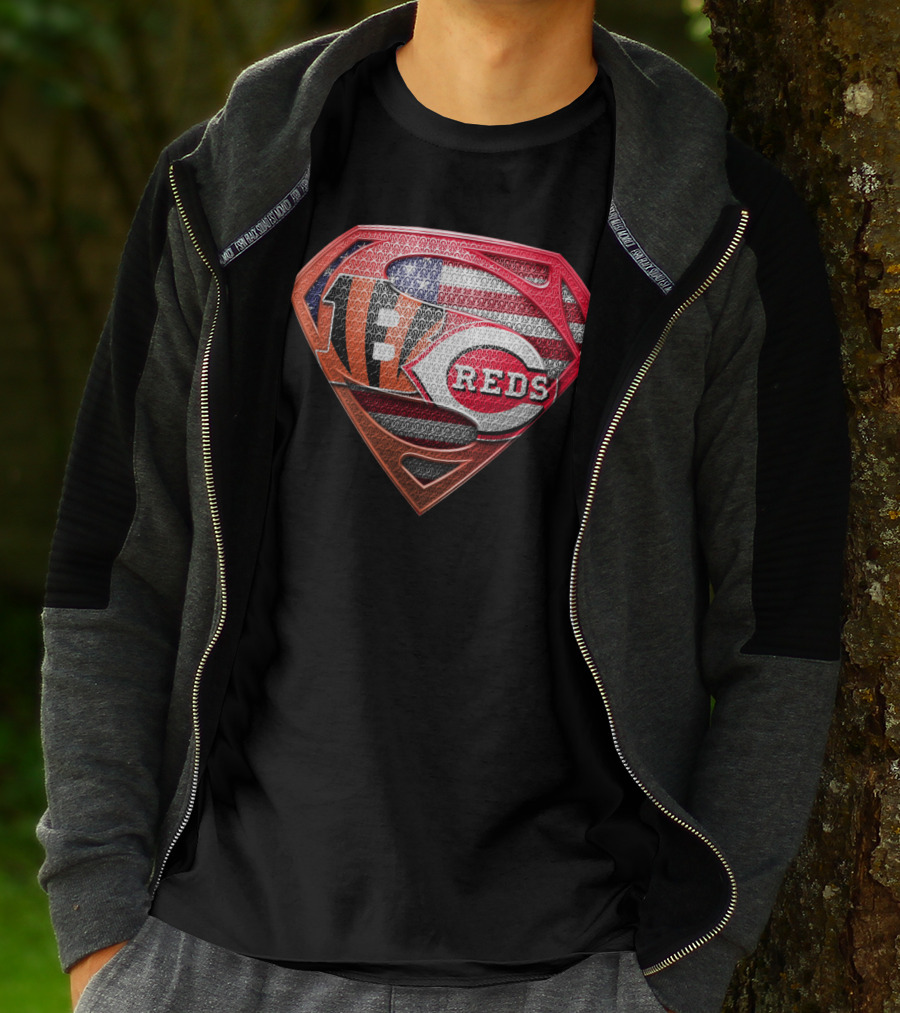 Reds Bengals Superman Usa Flag T-Shirt