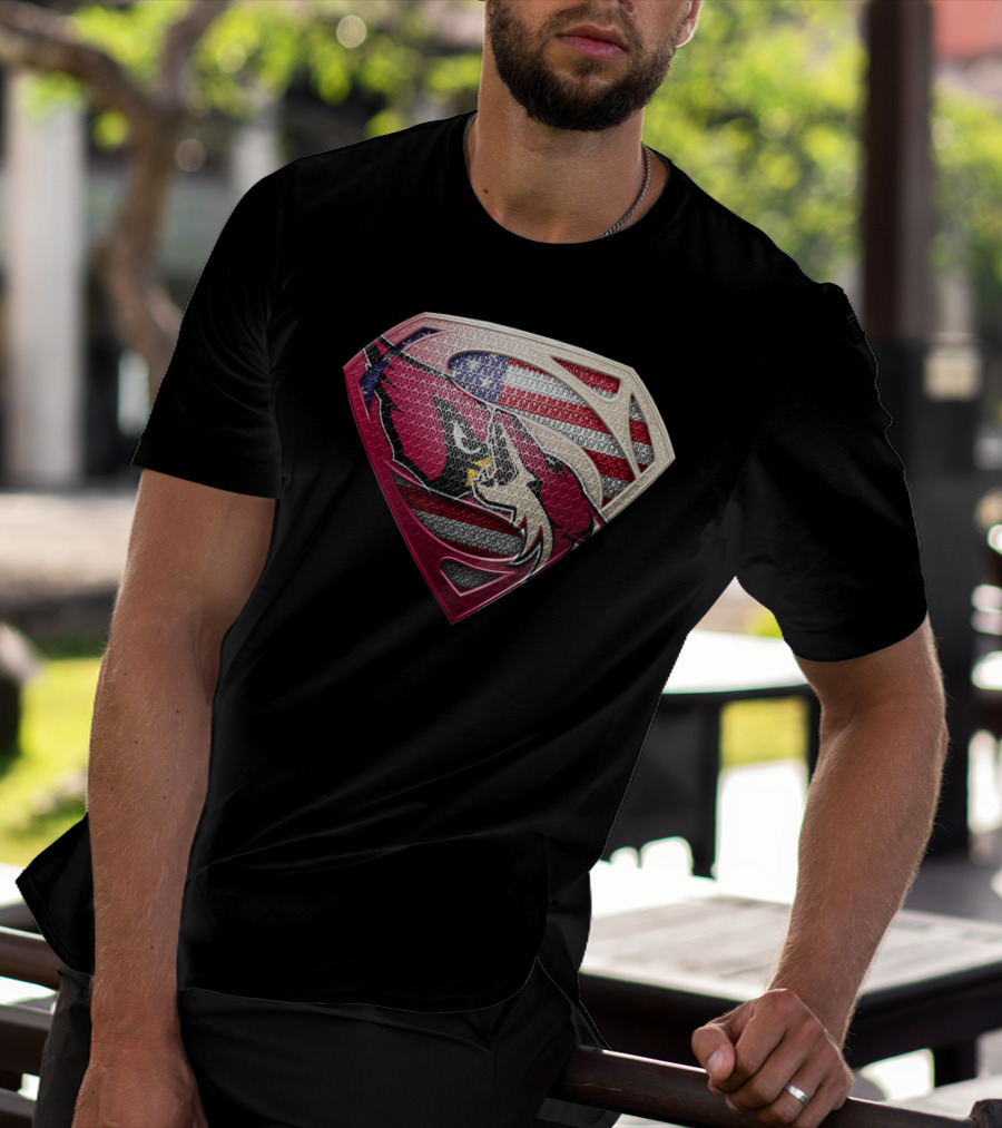 Arizona Cardinals Superman Logo American Flag Shield T-Shirt