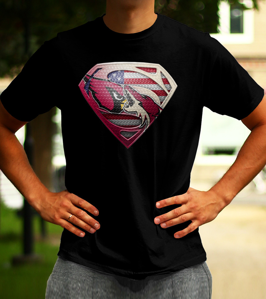 Arizona Cardinals Superman Logo American Flag Shield T-Shirt