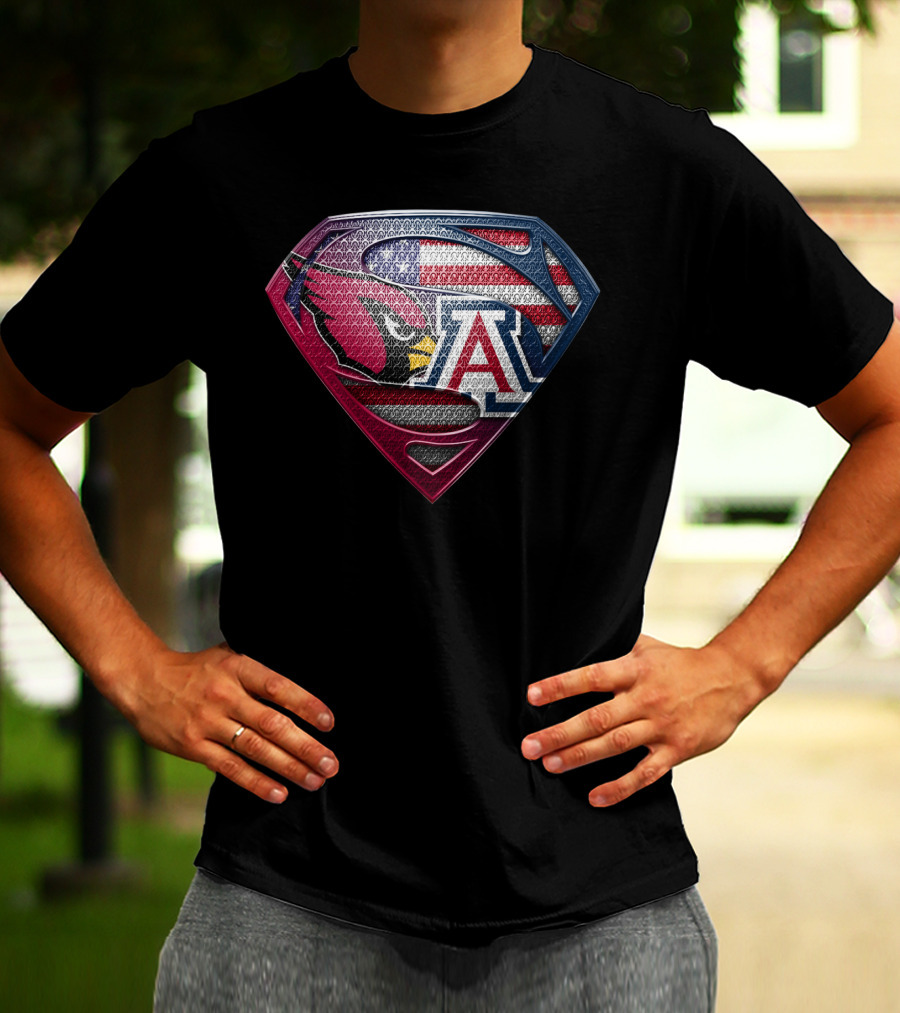Arizona Cardinals Usa Flag Arizona Wildcats Superman Shield T-Shirt