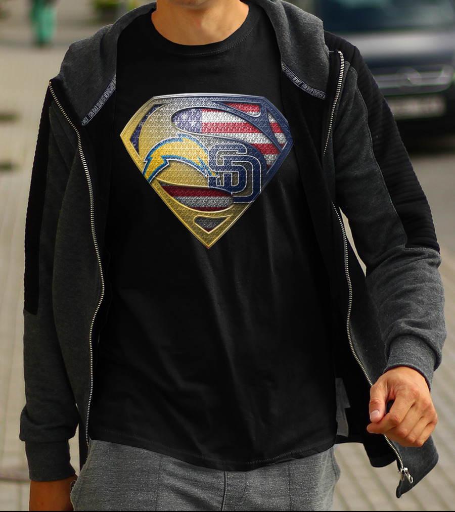 Superman Logo With San Diego Chargers And Padres Usa Flag Elements T-Shirt