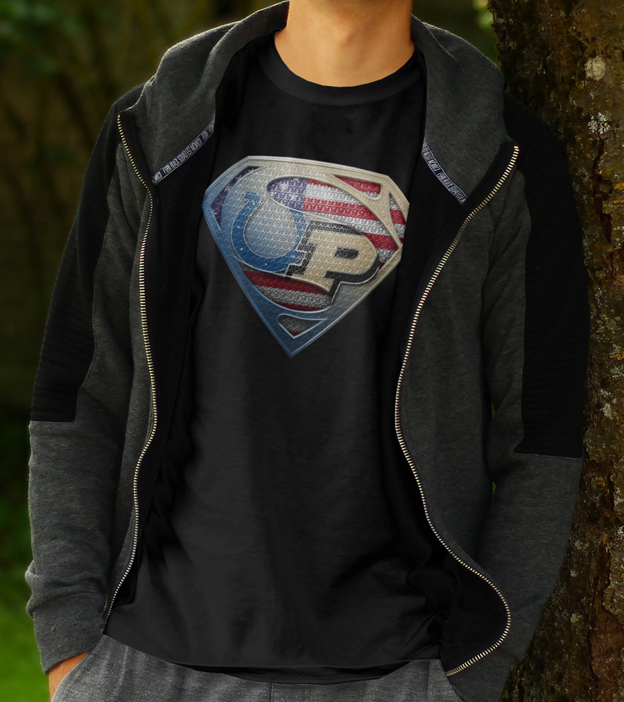 Indianapolis Colts Purdue Boilermakers Usa Flag Superman Shield T-Shirt