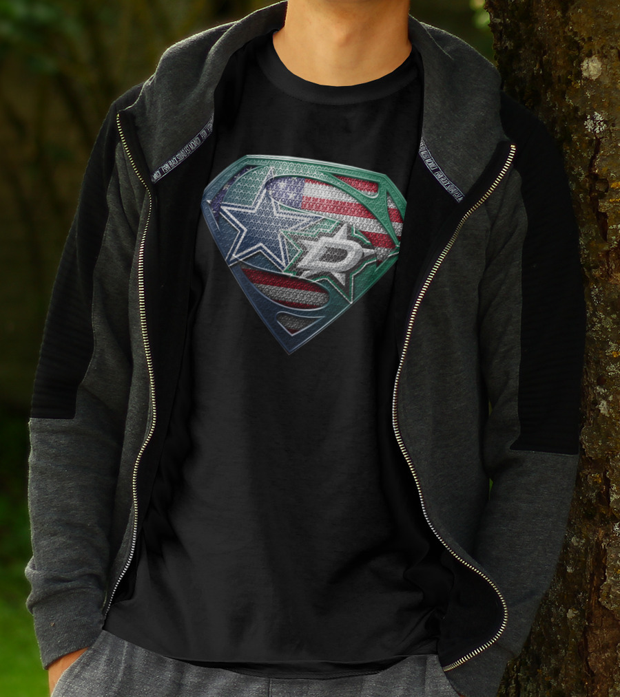 Dallas Stars Superman Shield With American Flag Elements T-Shirt