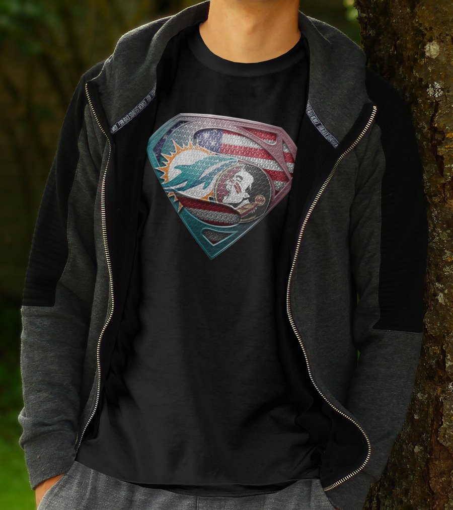 Miami Dolphins Superman American Flag Tribute T-Shirt