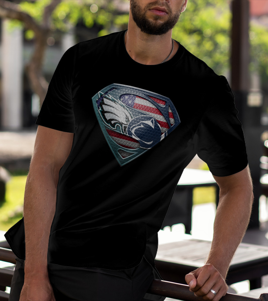 Superman Crest Philadelphia Eagles Penn State American Flag T-Shirt
