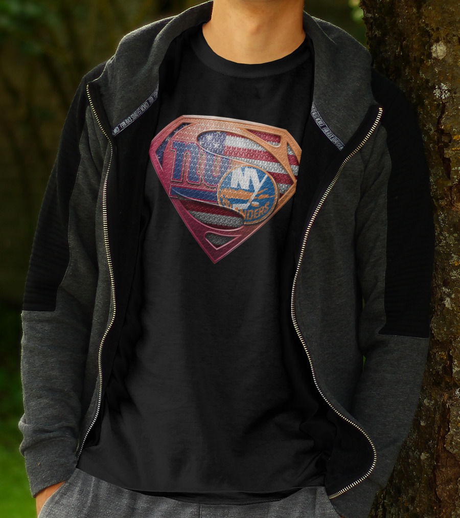 Ny Giants Ny Islanders American Flag Superman Shield Sspus063 T-Shirt