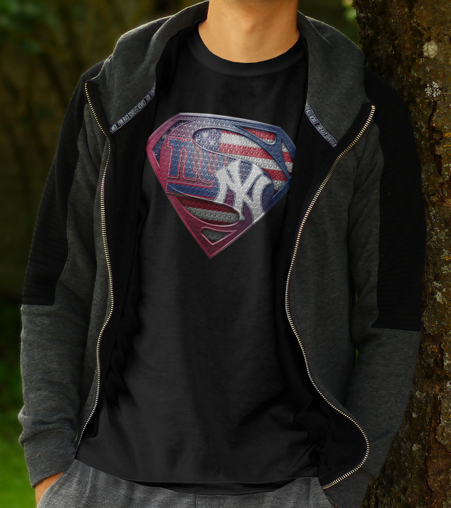 New York Giants Yankees American Flag Superman Logo Fusion T-Shirt