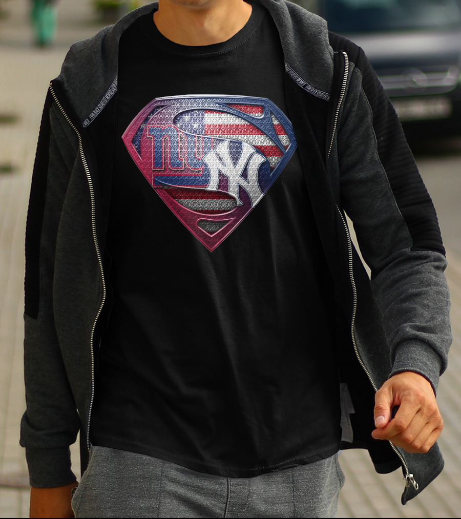 New York Giants Yankees American Flag Superman Logo Fusion T-Shirt