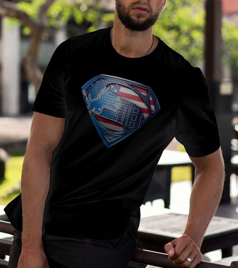 Detroit American Flag Superhero Symbol T-Shirt