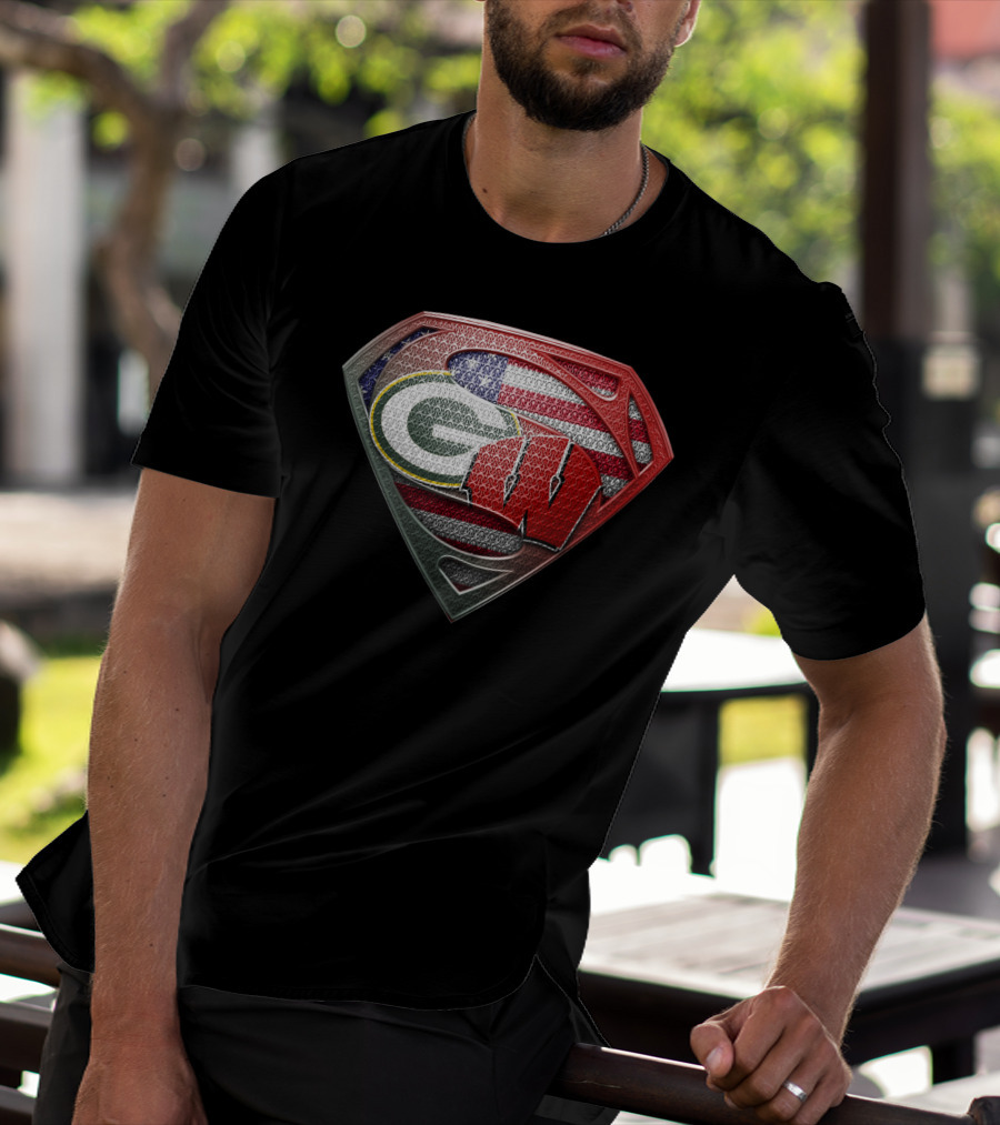 Superman Shield Green Bay Packers Wisconsin Flag T-Shirt