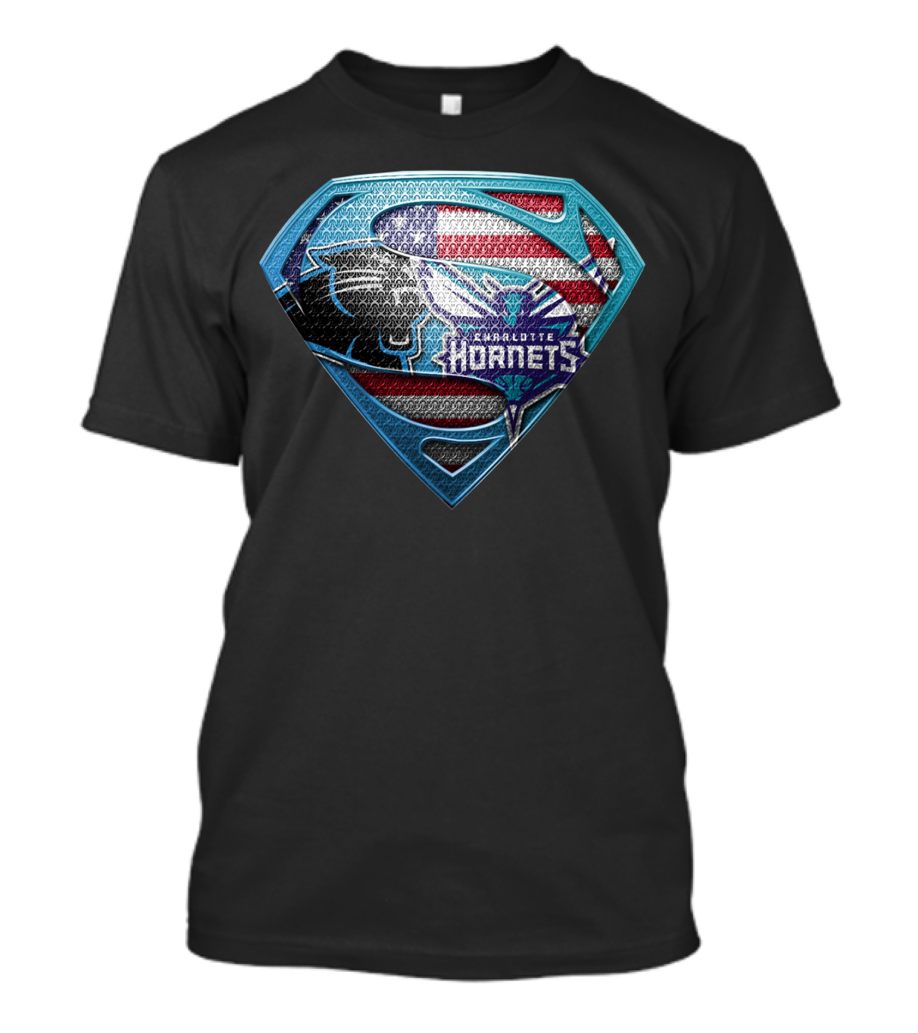 Carolina Panthers Charlotte Hornets American Flag Superman Shield T-Shirt