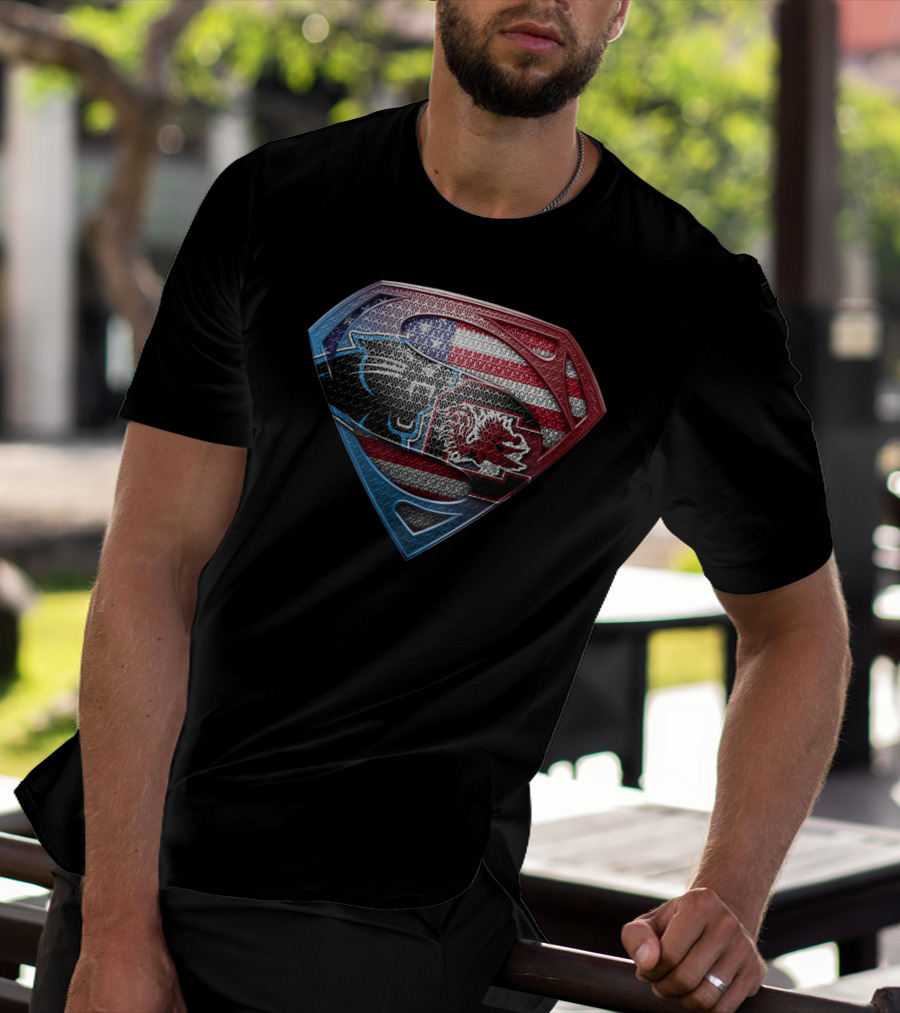 Carolina Panthers South Carolina Gamecocks Usa Flag Superman T-Shirt