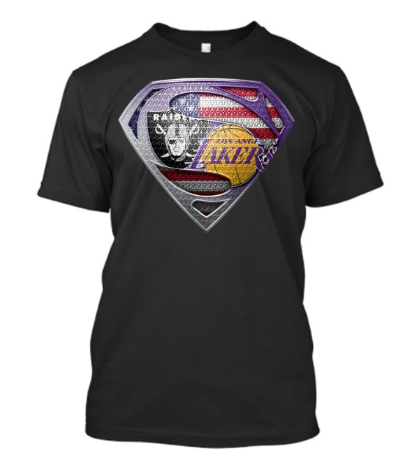 Superman Shield Las Vegas Raiders Los Angeles Lakers American Flag T-Shirt
