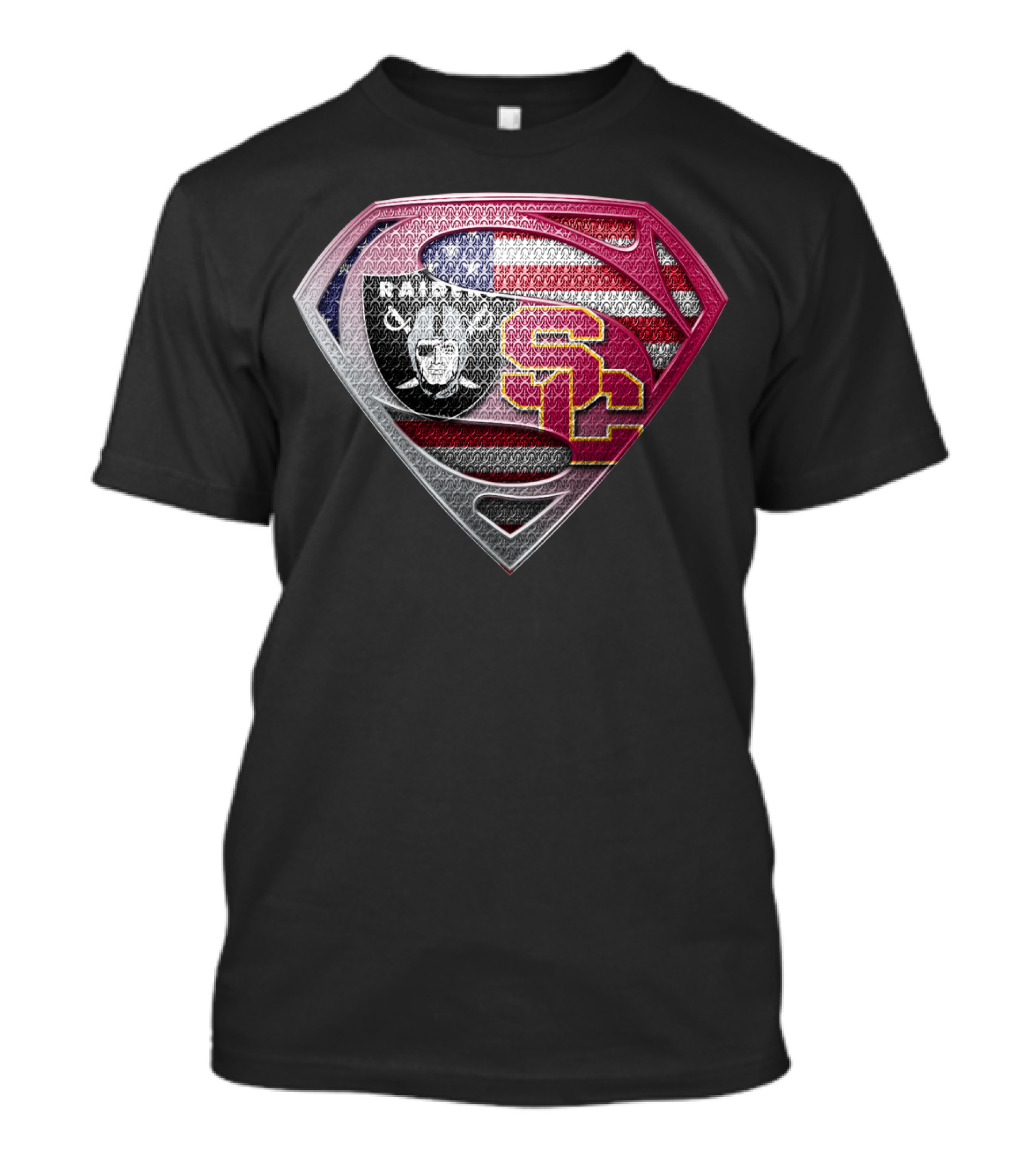 Raiders Usc Superman Shield American Flag T-Shirt