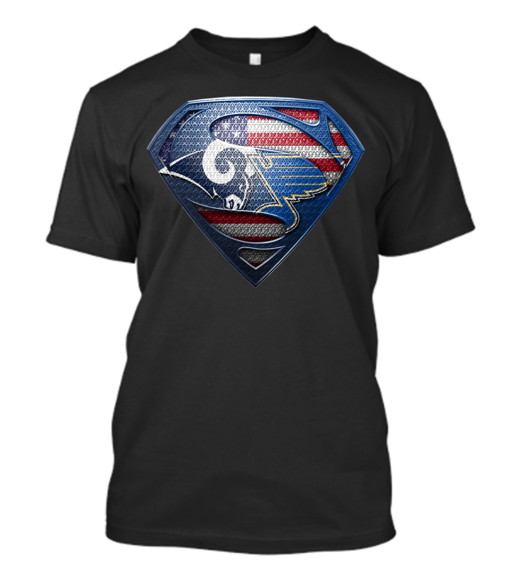 Los Angeles Rams St. Louis Blues American Flag Superman Shield Fusion T-Shirt