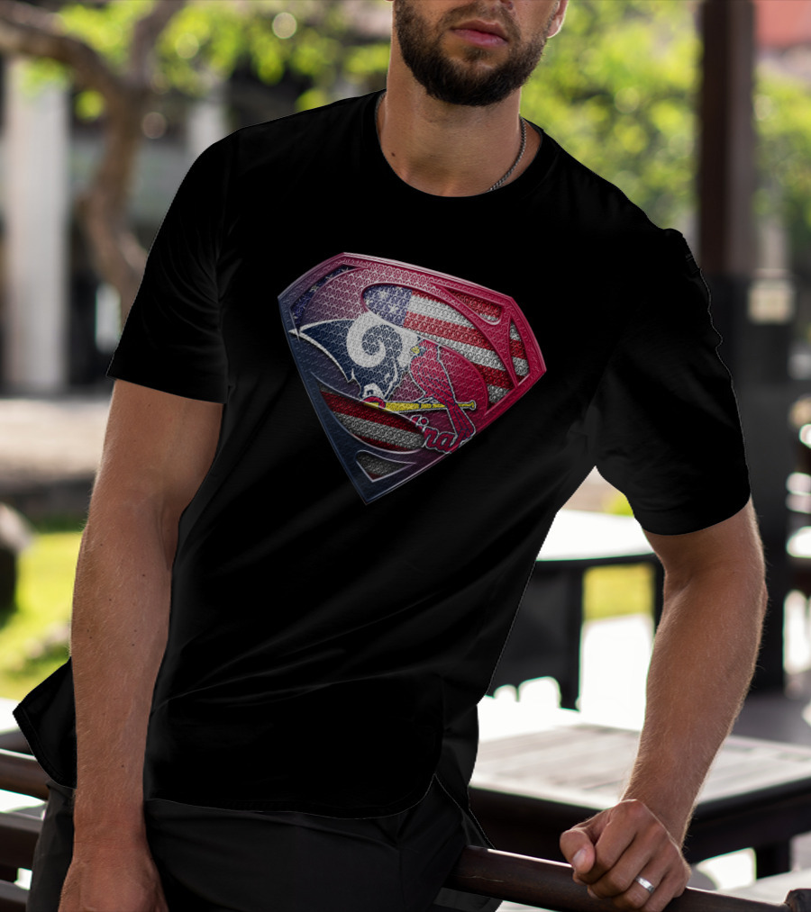 Superman Shield Rams Cardinals Usa Flag Fusion T-Shirt